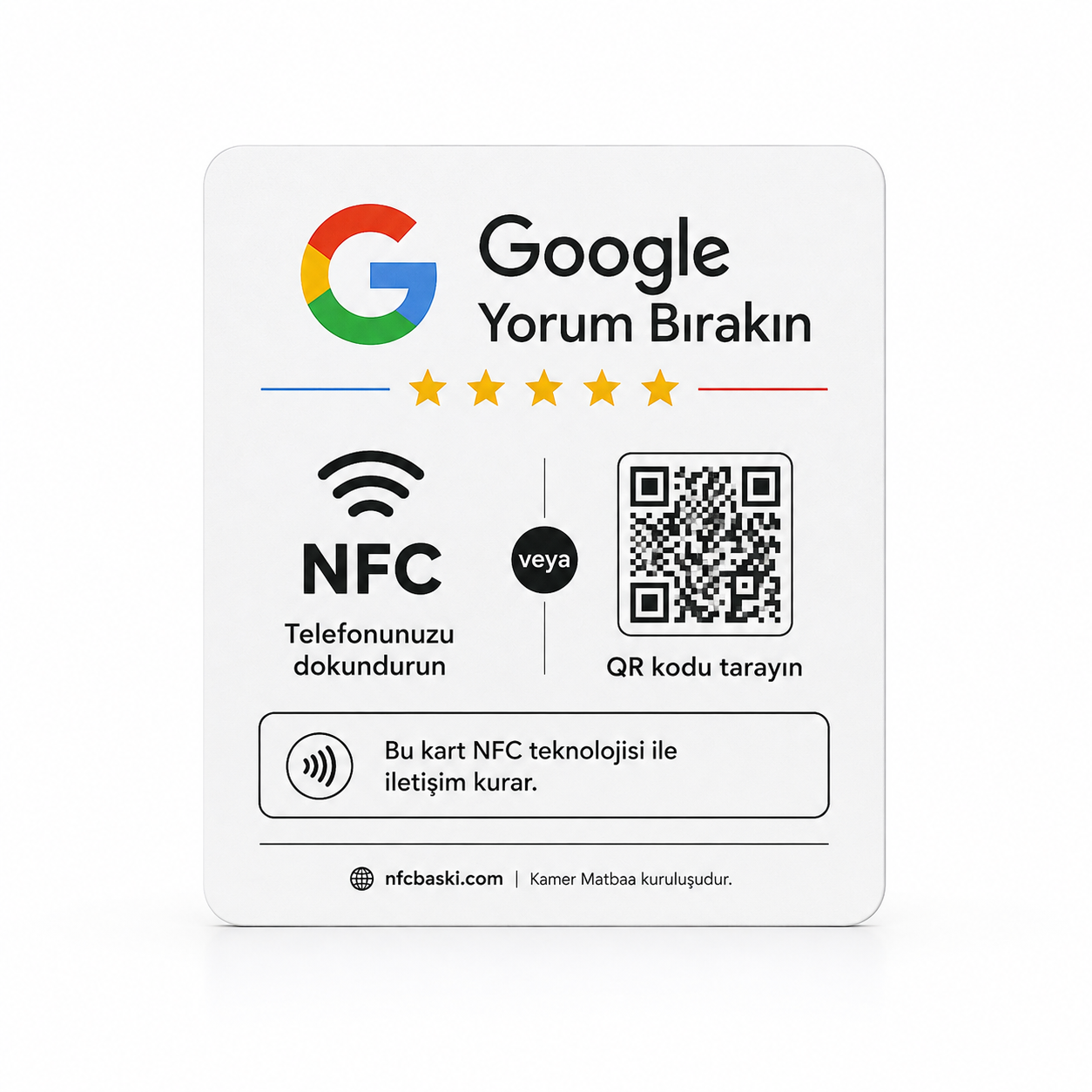 NFC Google Yorum Kartı (Firmaya Özel Kişiselleştirilmiş Tasarım) (10 x 7.5 cm) (PVC)